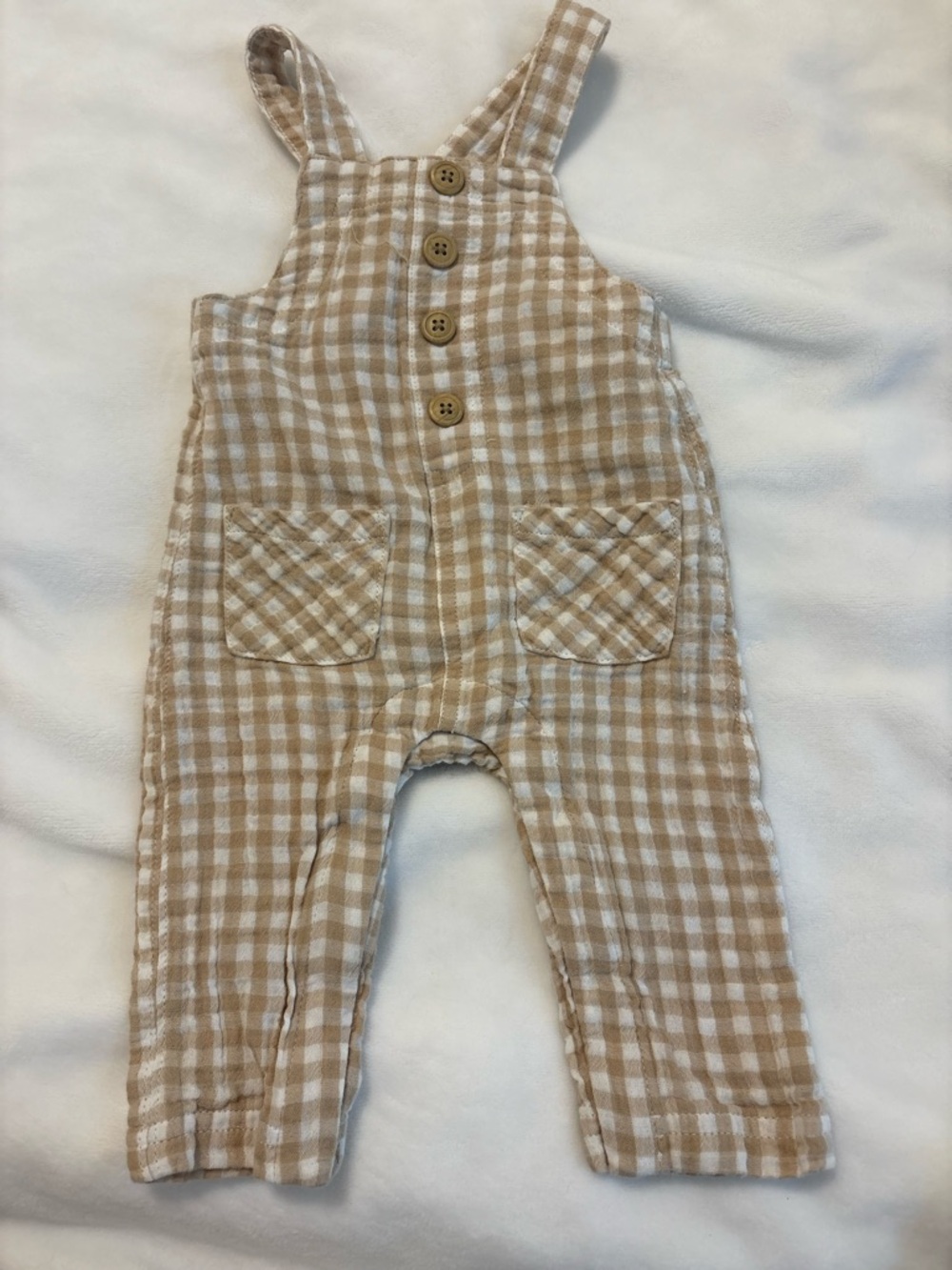 Baby’s Beige Gingham Overalls - Soft Cotton Size 3month